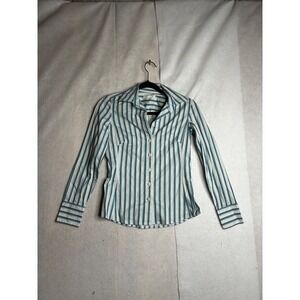 Banana Republic Womens XS Teal Blue Striped Long Sleeve Button Down Shirt Blouse